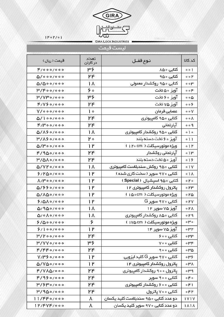  ⭐️لیست قیمت محصولات گیرا⭐️ کانال واتس اپ: https://chat.whatsapp.com/HdUWXqMLvJhIL0qHFOHk9a ————————