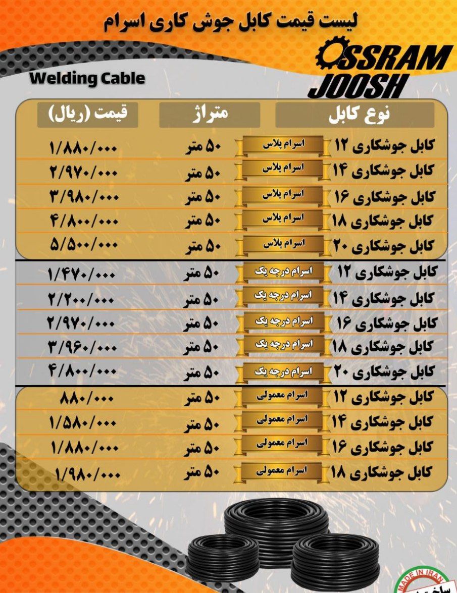 کابل جوش کاری برند اسرام 