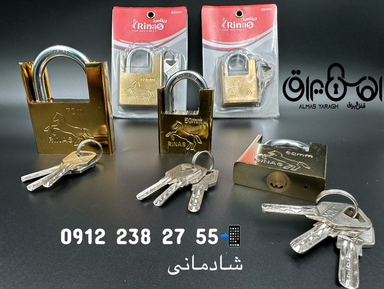  ⭐️قفل آویز گارددار ریناس⭐️ سایز ۵۰-۶۰-۷۰ کارتن:۷۲عدد کلید ناودانی،مغزی برنج،کیفیت عالی کانال واتس ا