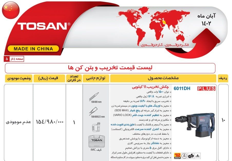 چکش تخریب 11 کیلویی توسن