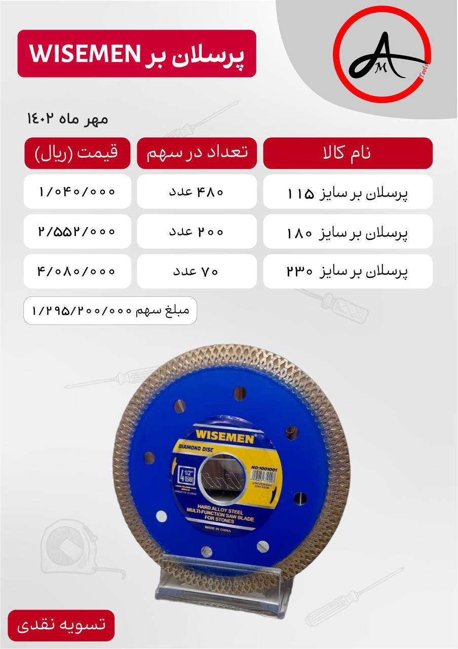 لیست قیمت پرسلان بر های ویسمن
