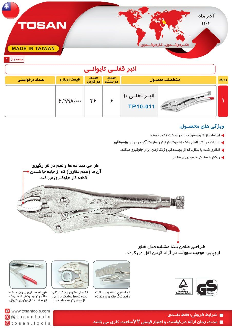 انبر قفلی تایوانی توسن