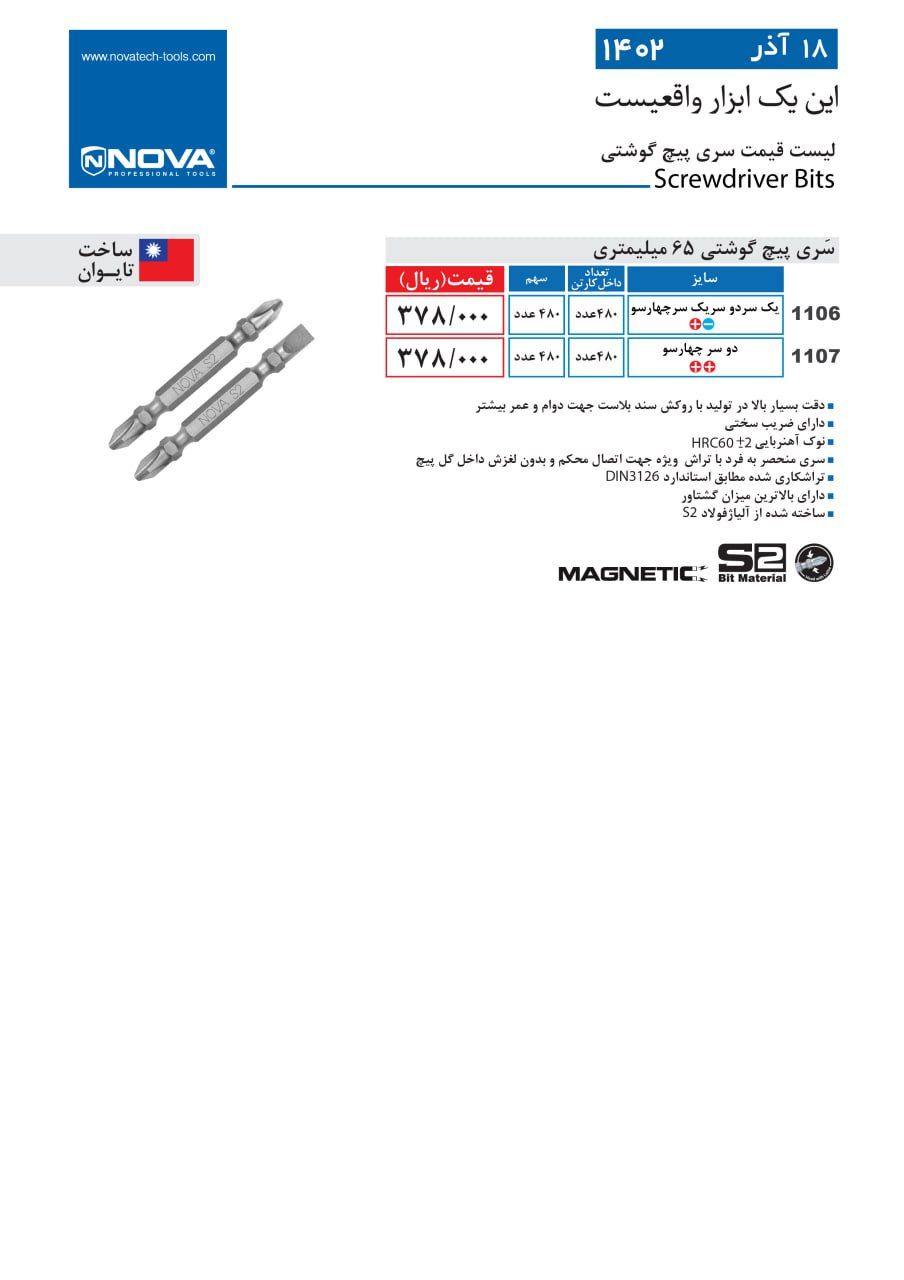 پیچ گوشتی نووا 