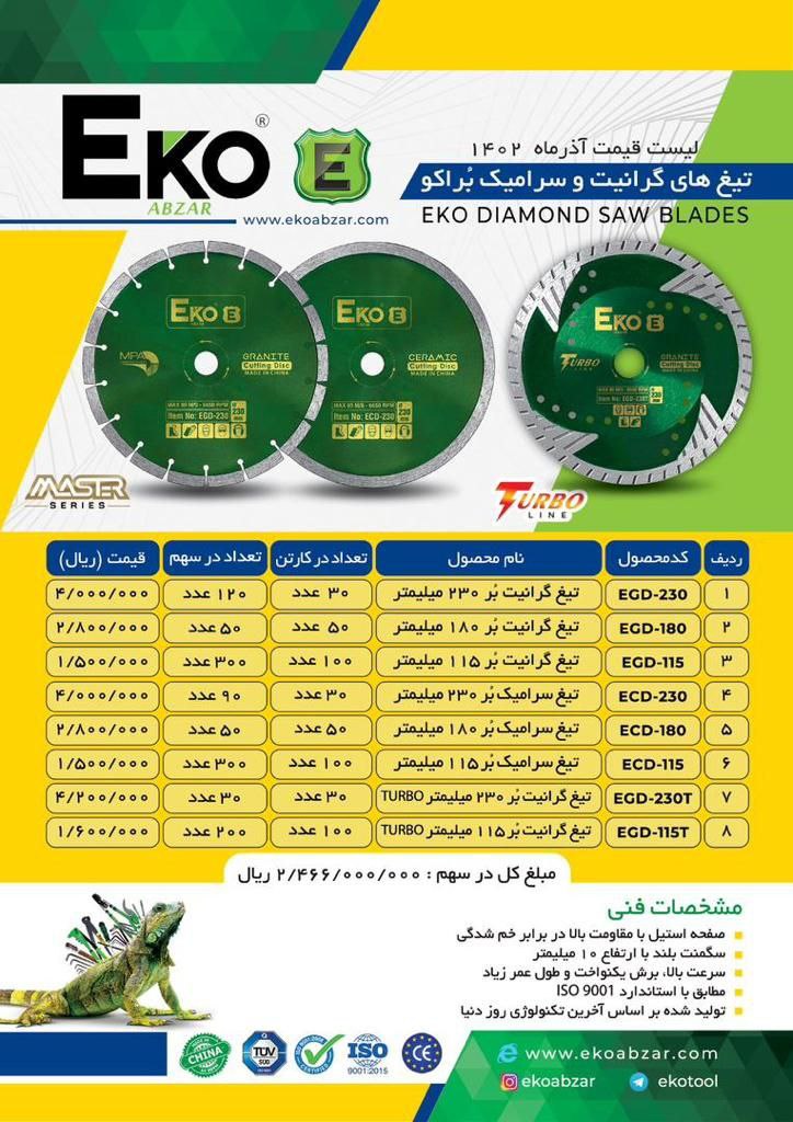 تیغ های گرانيت و سرامیک بر اکو رسید