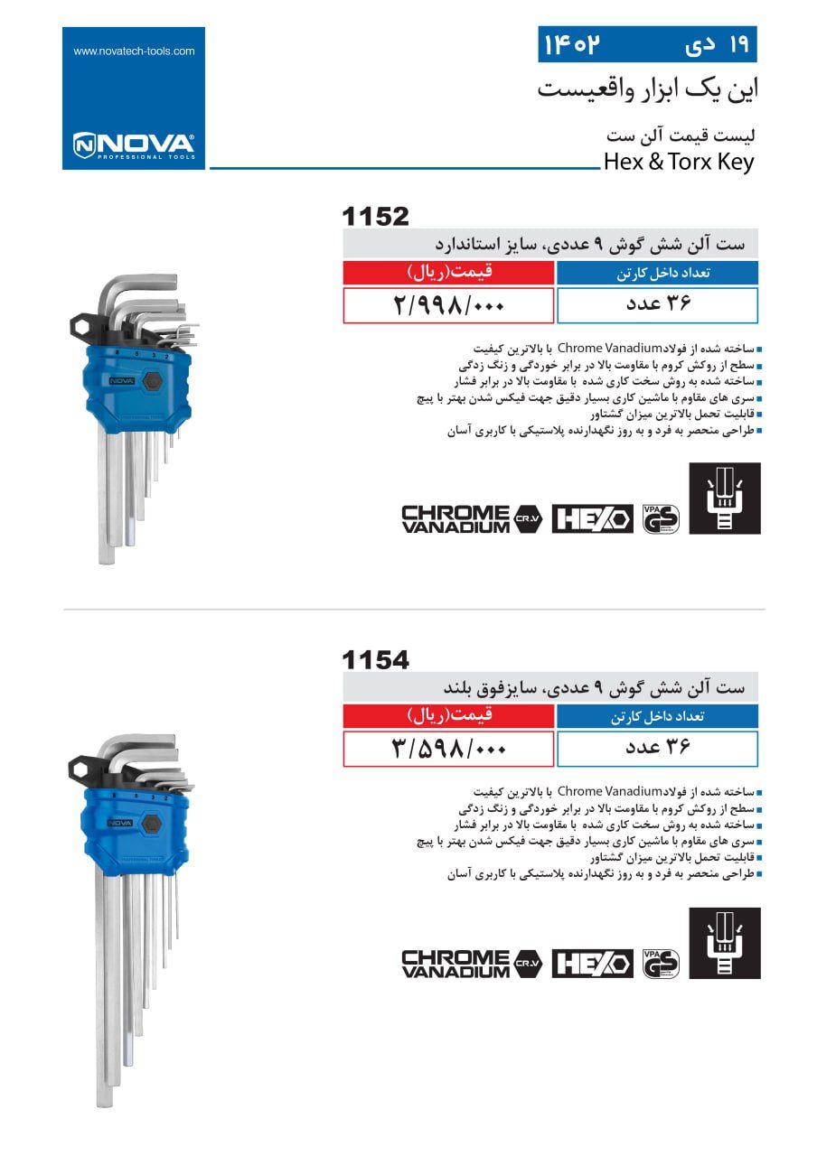 ست آلن شش گوش 9 عددی نووا