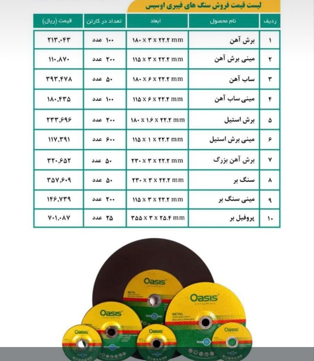 لیست قیمت محصولات اوسیس 