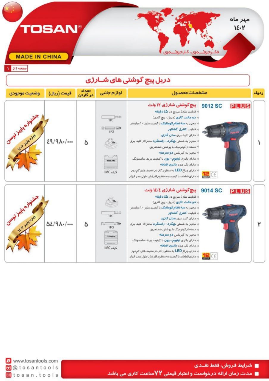  دریل پیچ گوشتی های شارژی توسن