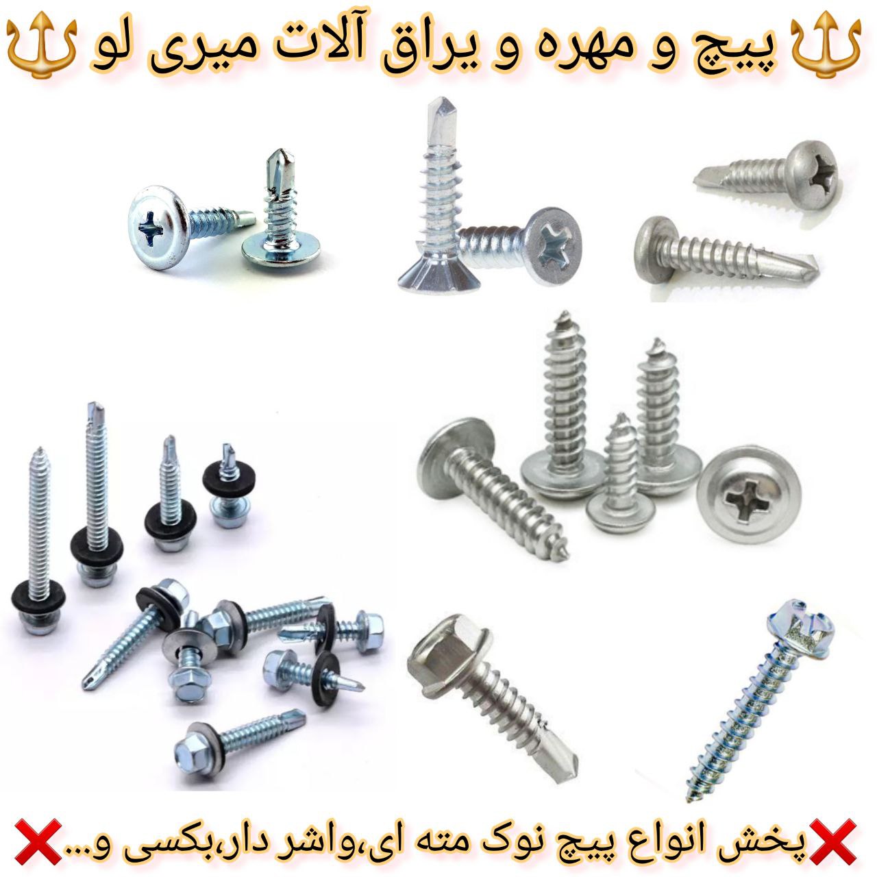 پخش انواع پیچ بکسی شیروانی_واشر دار مته ای _سرتخت مته ای_خودکار و...(تایوانی و چینی)