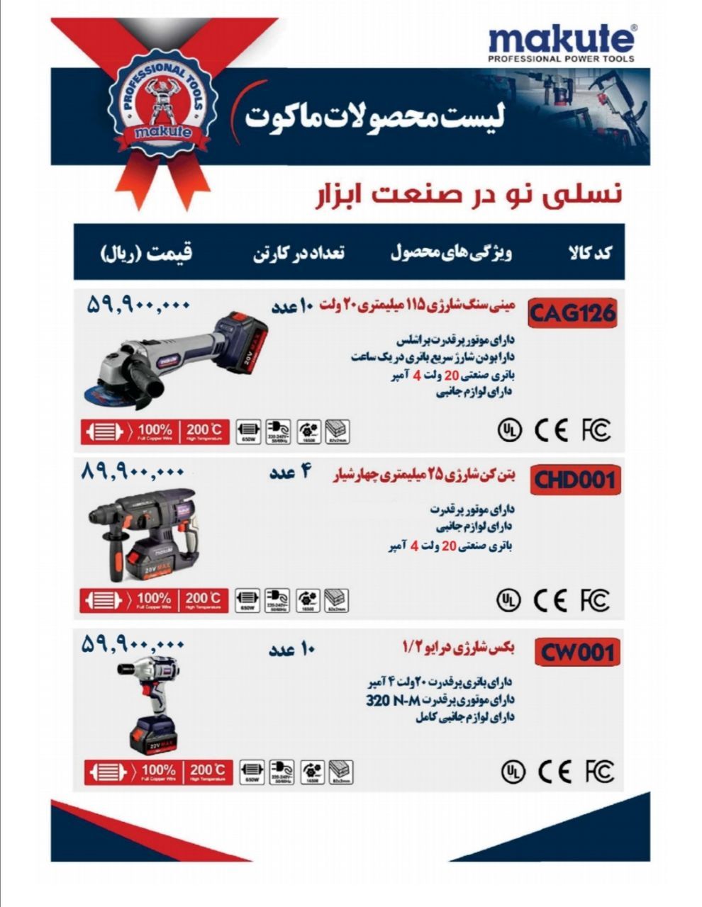  ابزارهای شارژی حرفه ای ماکوت