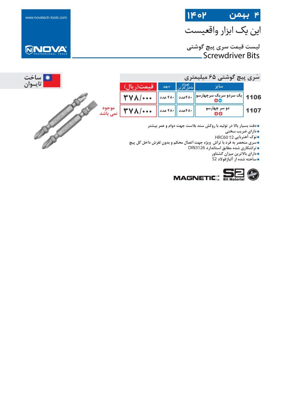 سری پیچ گوشتی 65 میلیمتری نووا