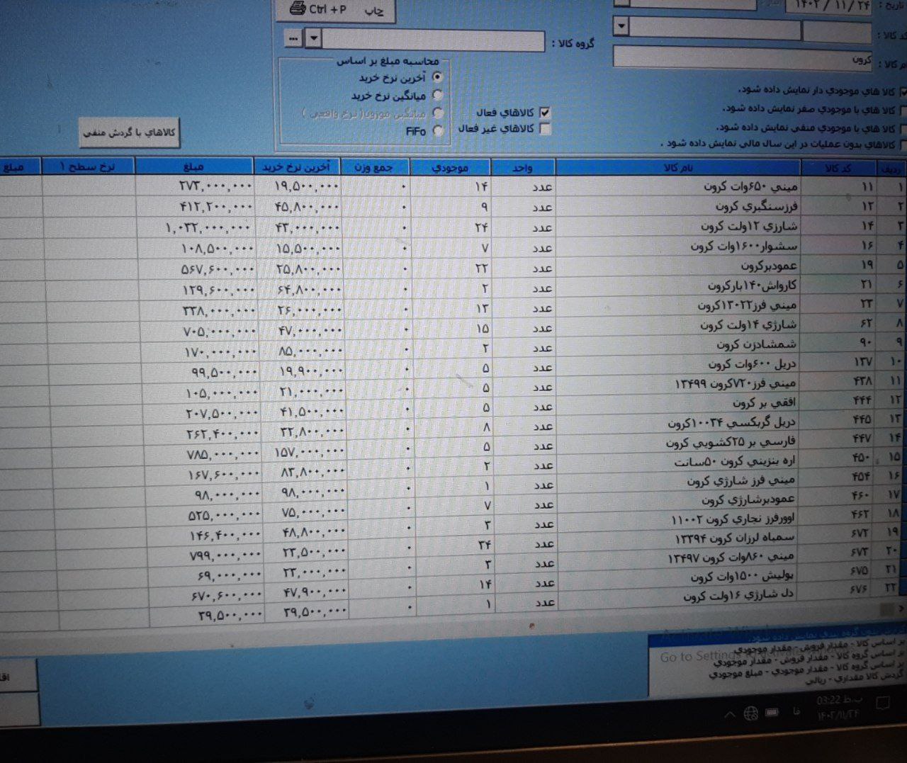 موجودی بار کرون 