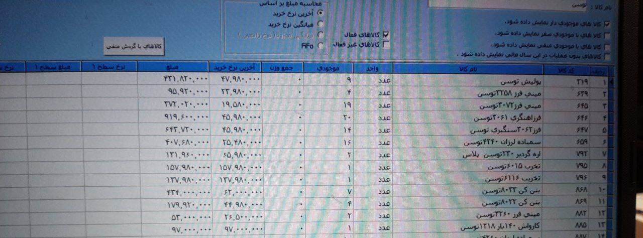 موجودی بار توسن 