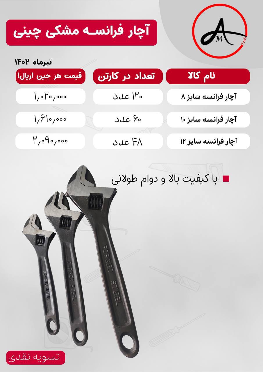 آچار فرانسه مشکی چینی