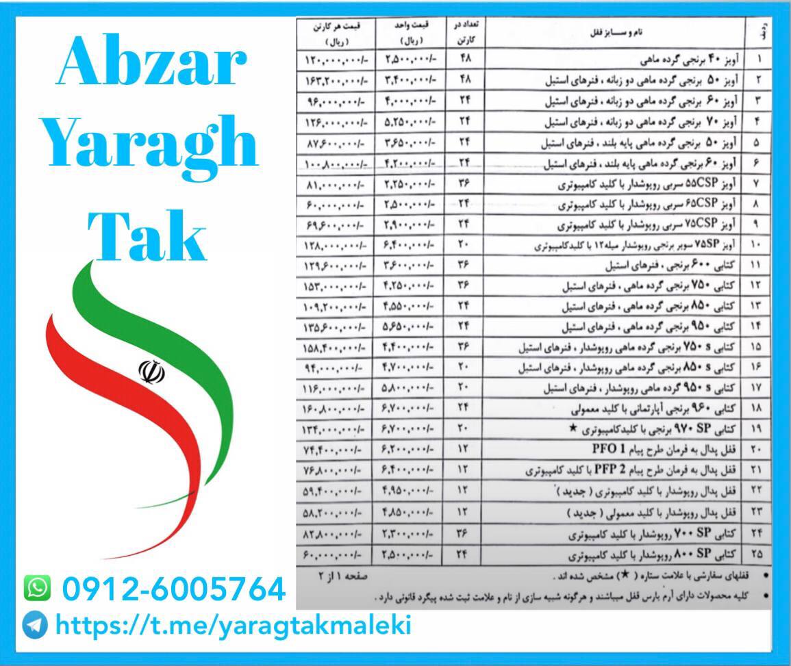 لیست محصولات گروه صنعتی پارس قفل
