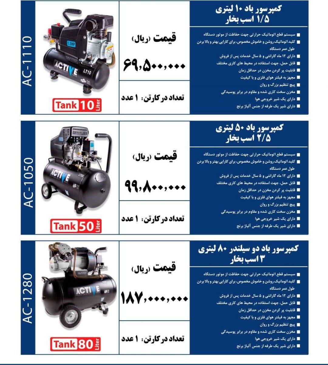 لیست قیمت کمپرسورهای باد اکتیو