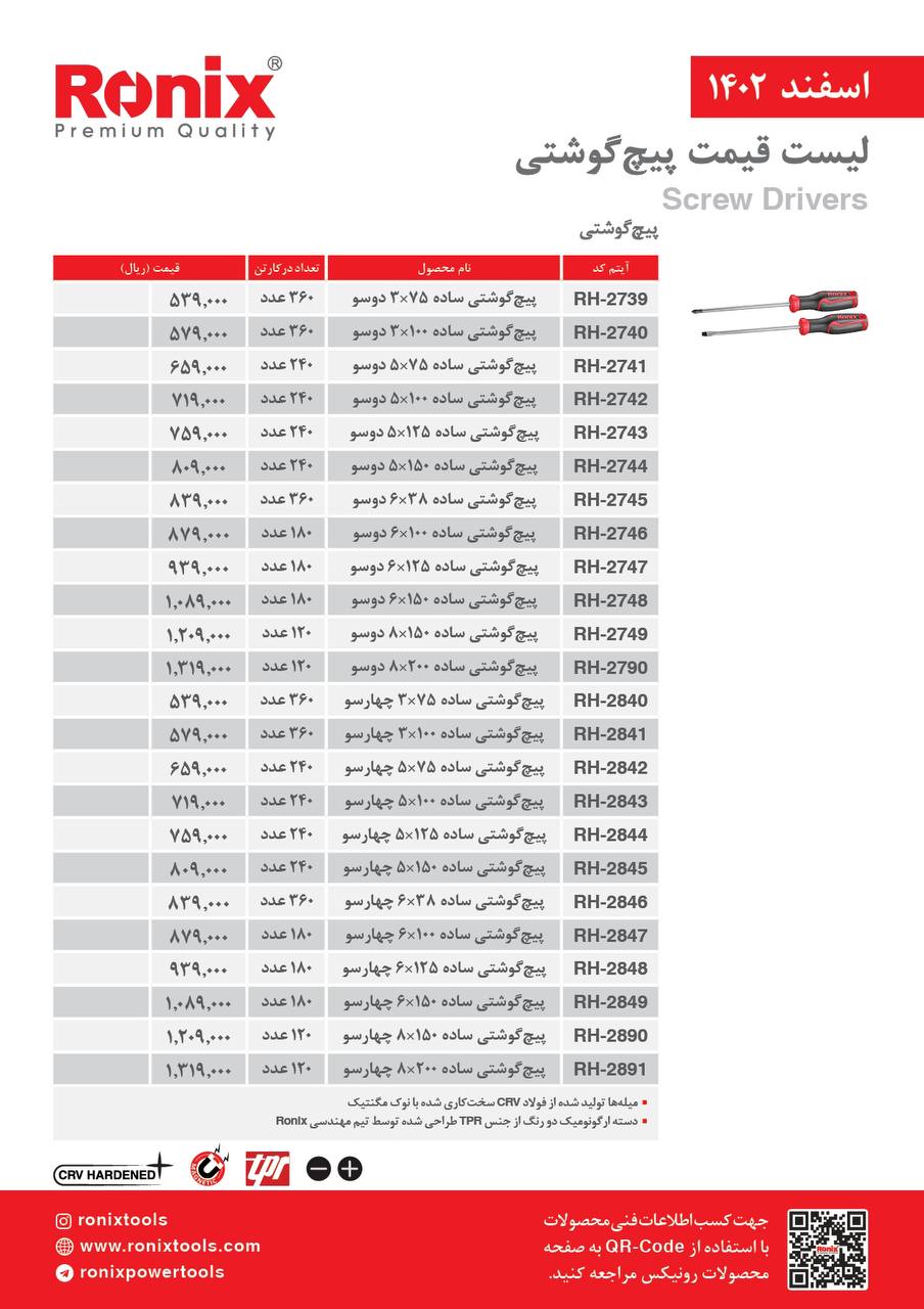 لیست قیمت اسفند ماه 1402