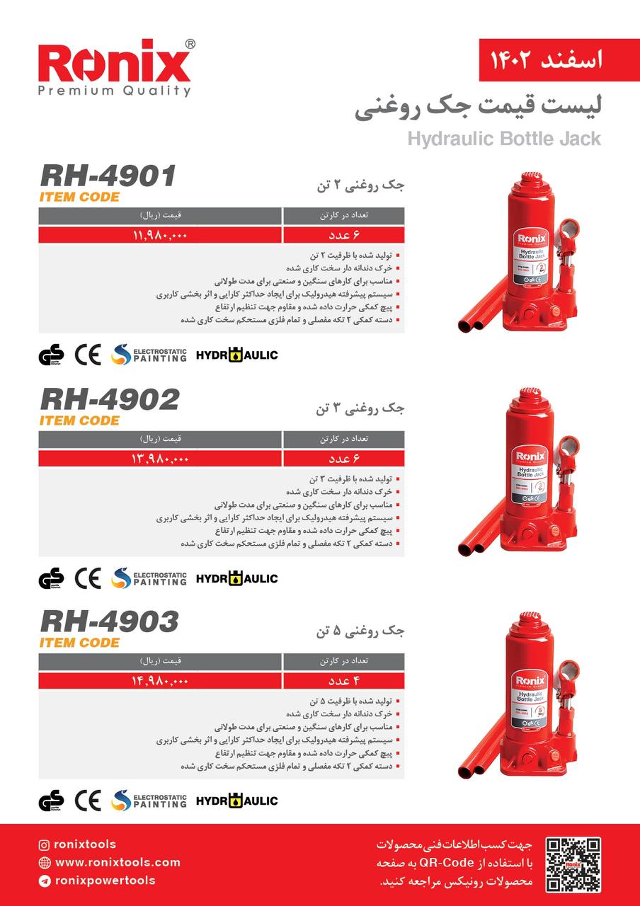 لیست قیمت اسفند ماه ۱۴۰2 رونیکس 