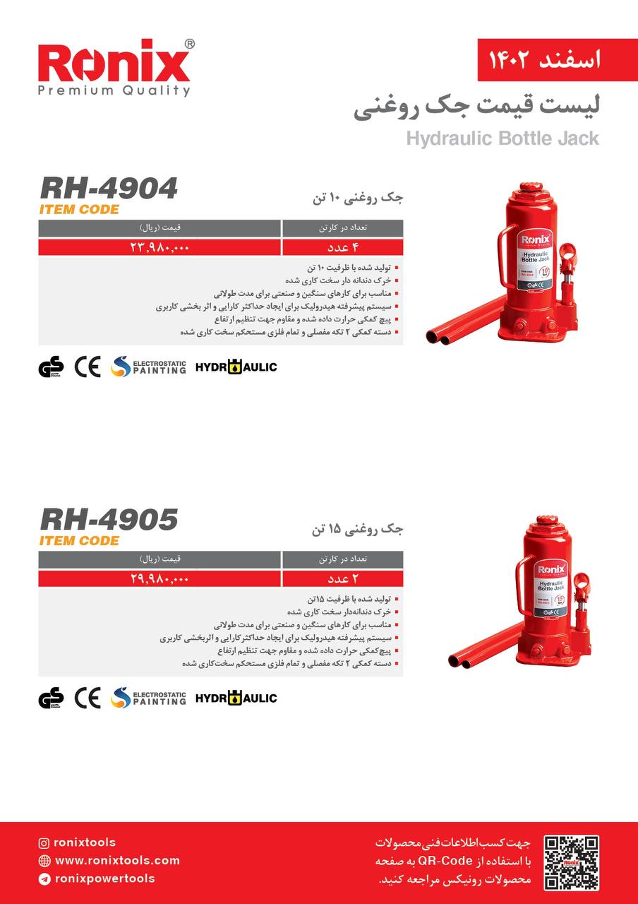 لیست قیمت اسفند ماه ۱۴۰2 رونیکس 