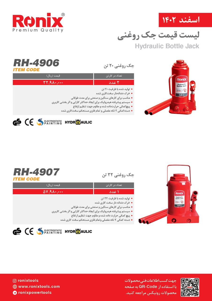 لیست قیمت اسفند ماه ۱۴۰2 رونیکس 