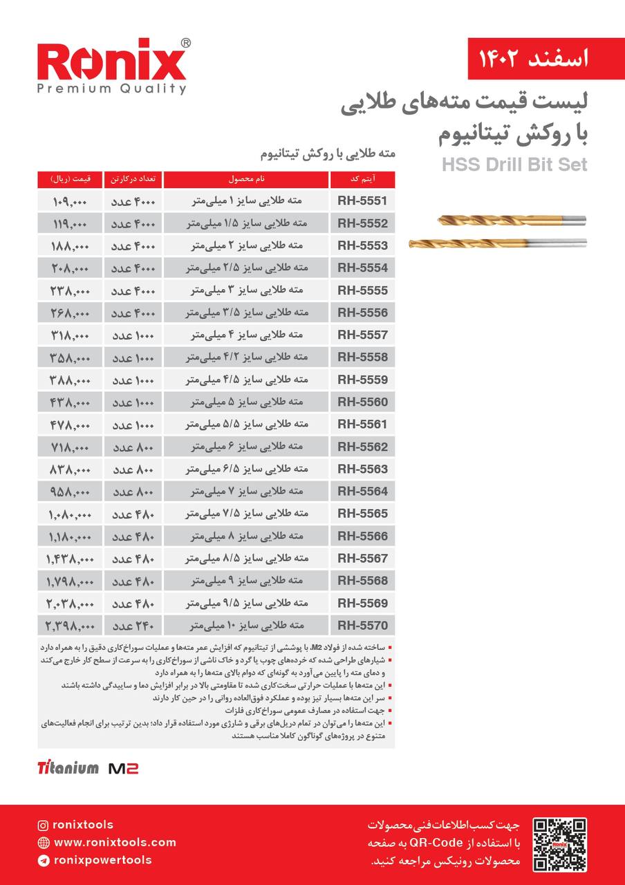 لیست قیمت اسفند ماه ۱۴۰2 رونیکس 