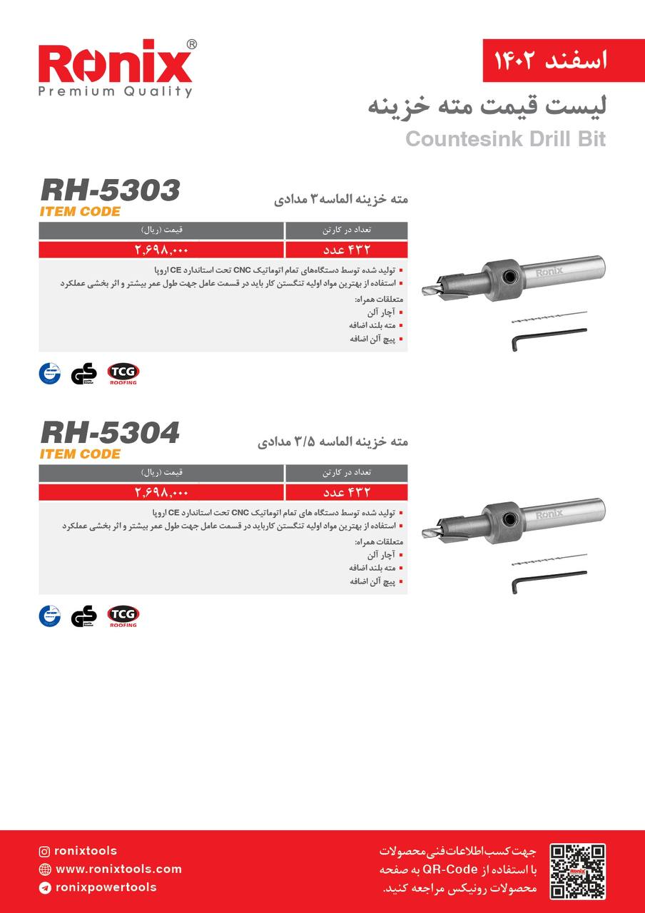 لیست قیمت اسفند ماه ۱۴۰2 رونیکس 