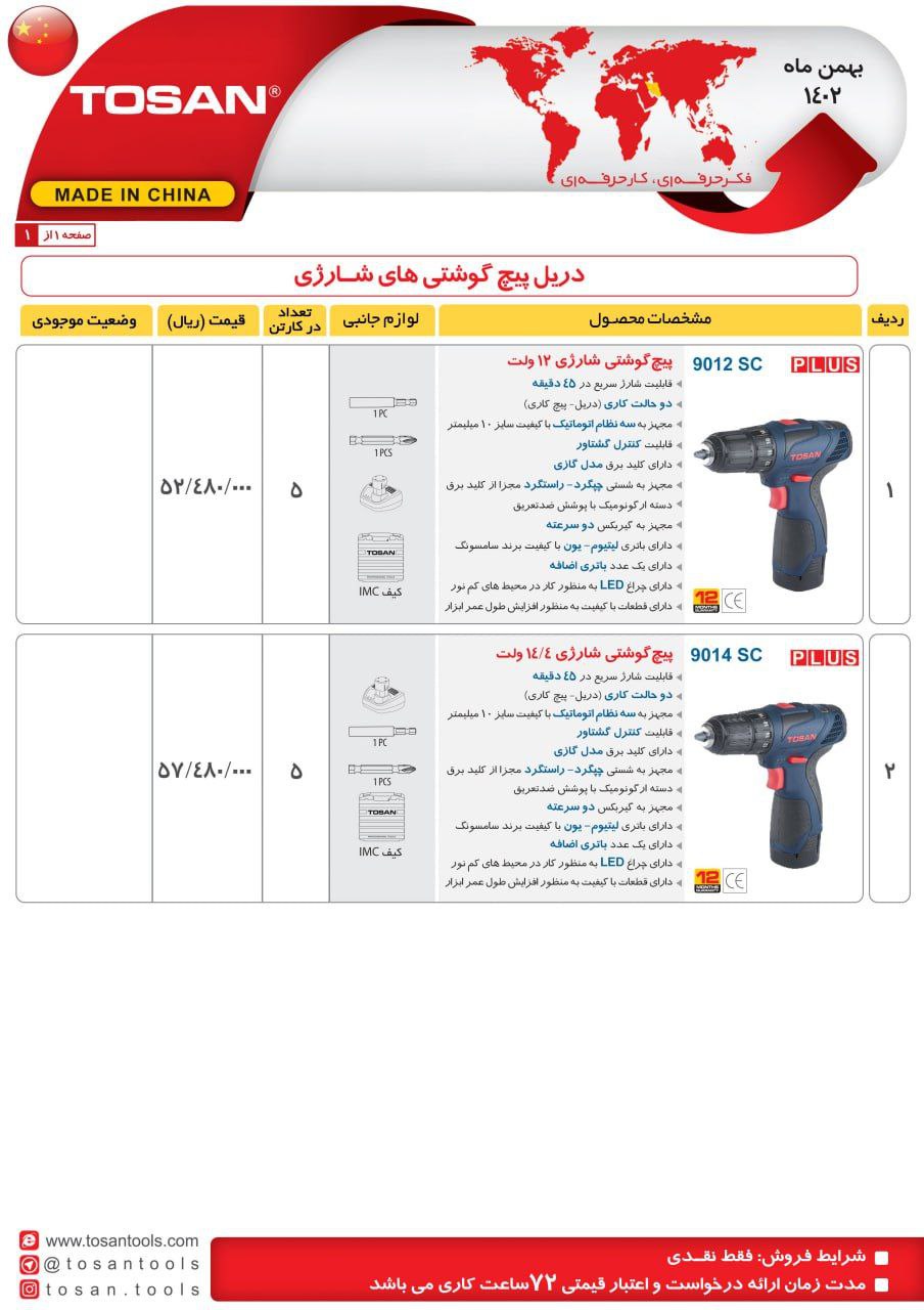 دریل پیچ گوشتی های شارژی توسن