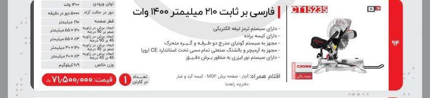 فارسی بر۲۱سانت ثابت کرون 