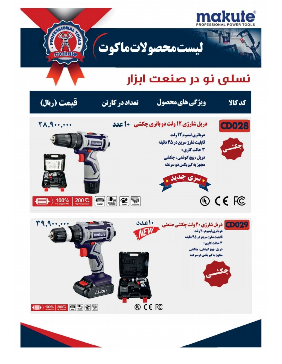 دریل شارژی حرفه ای و صنعتی برند ماکوت