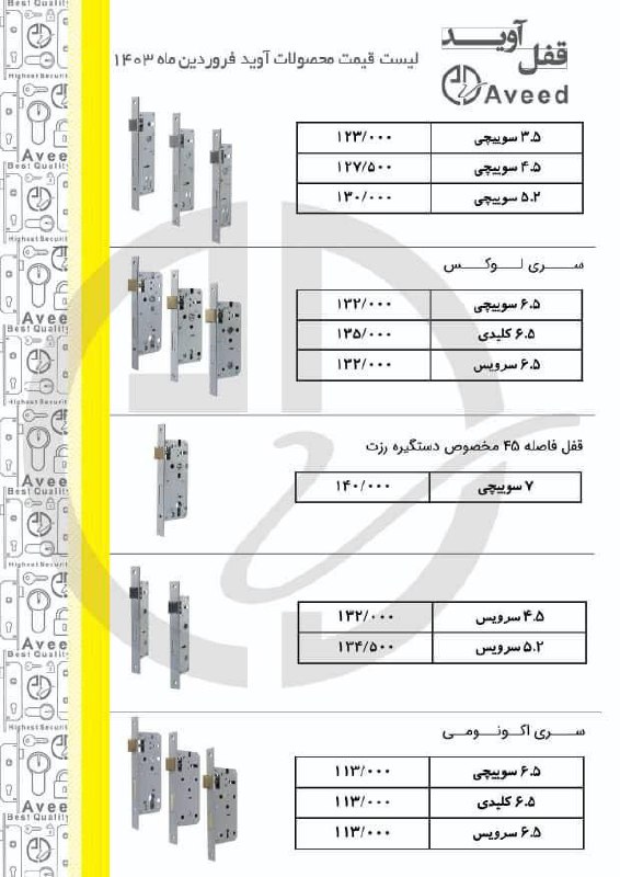 لیست قیمت محصولات آوید