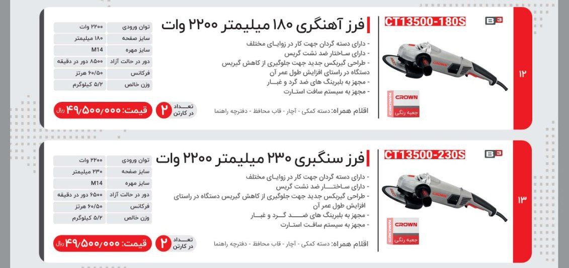 فرزسنگبری واهنگری ۲۲۰۰ وات کرون 