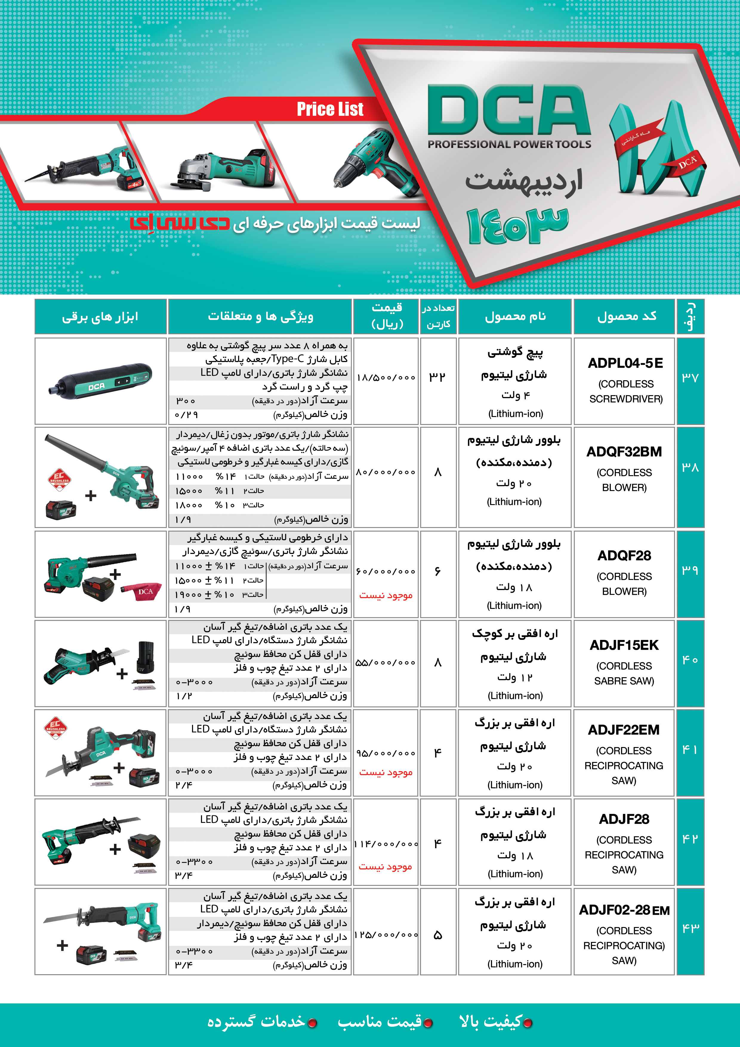 لیست قیمت اردیبهشت 1403
