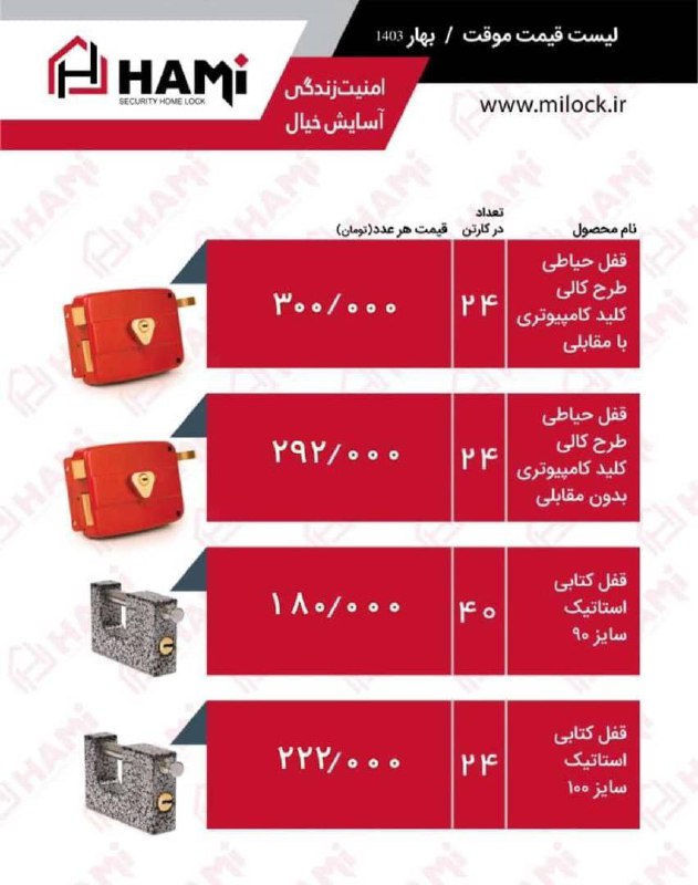  لیست قیمت قفل حامی