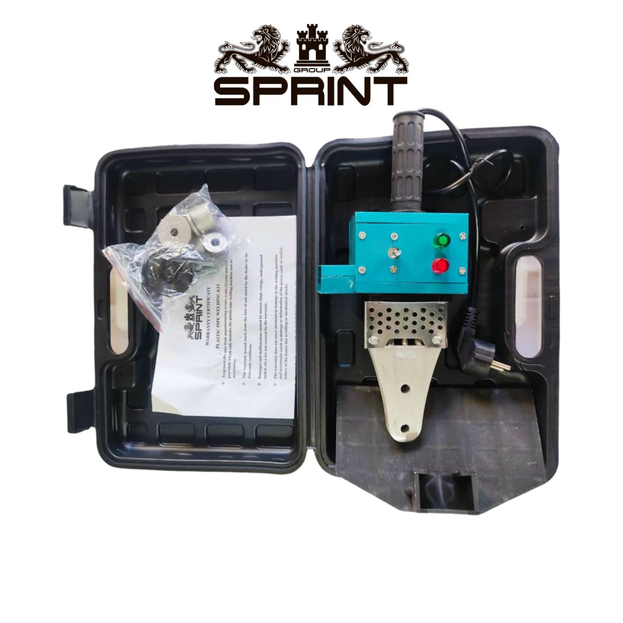 اتوی لوله برند SPRINT مجهز به درجه تنظیم دما و ترموستات 1000وات دارای 3 عدد سری لقمه 20و25و32 میلیمت