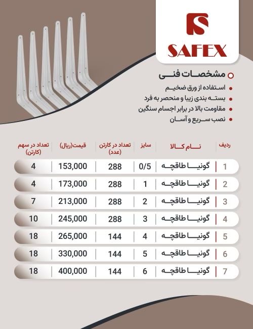  ⭐️لیست گونیا طاقچه سافکس SAFEX⭐️ کانال واتس اپ: https://chat.whatsapp.com/HdUWXqMLvJhIL0qHFOHk9a ——