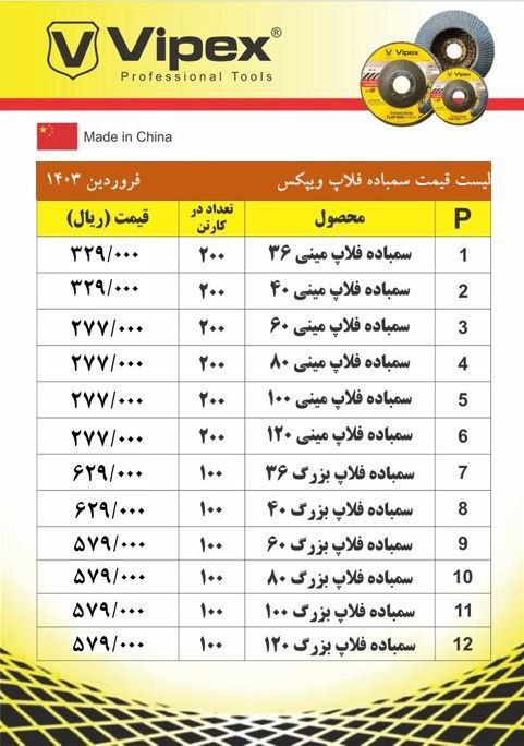 #لیست قیمت سنباده فلاپ ویپکس