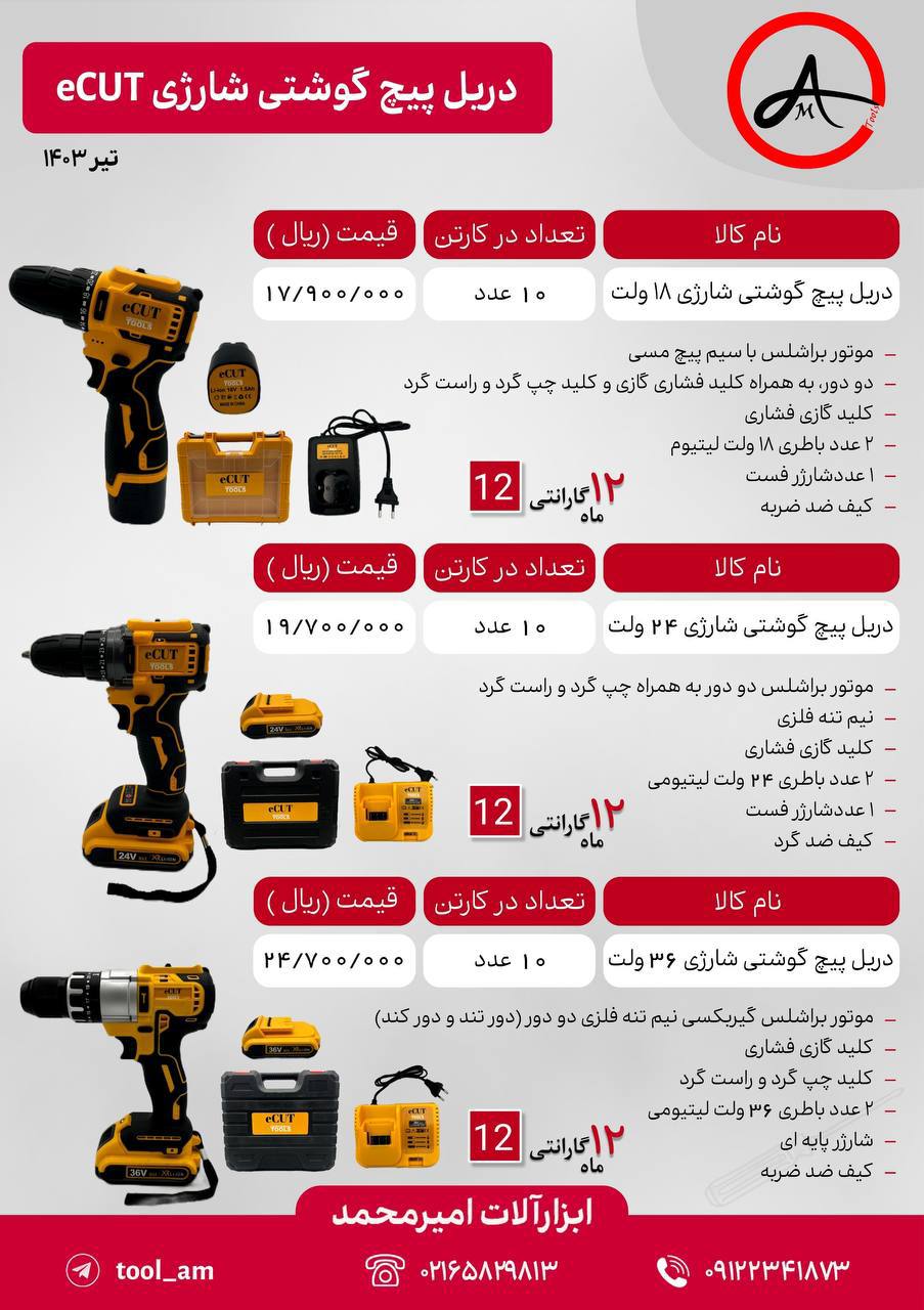 دریل شارژی موتور براشلس ایکات
