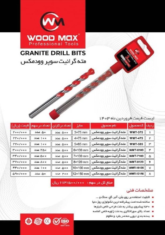 فروش ویژه مته گرانیت وودمکس 