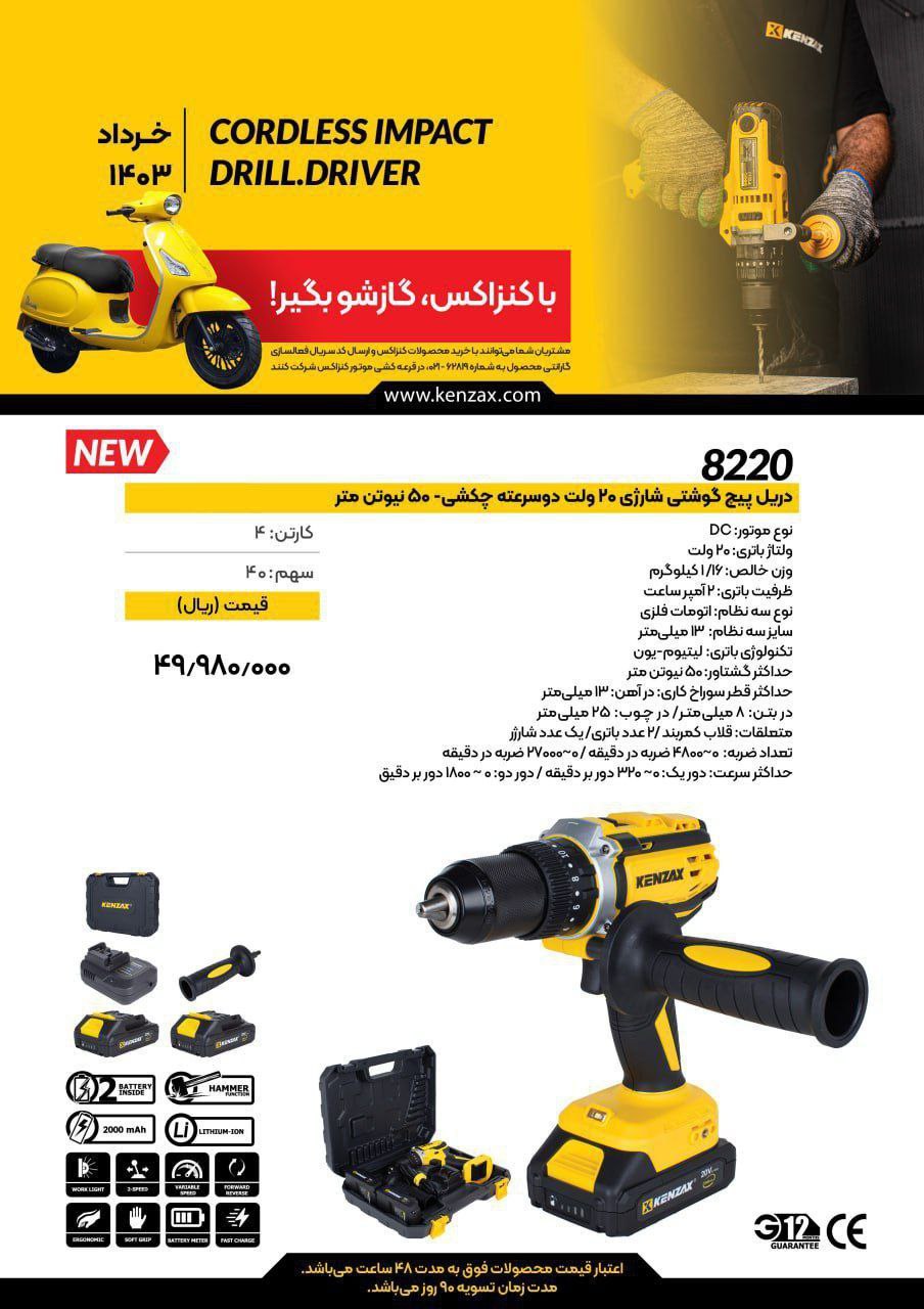 دریل پیچ گوشتی شارژی چکشی 