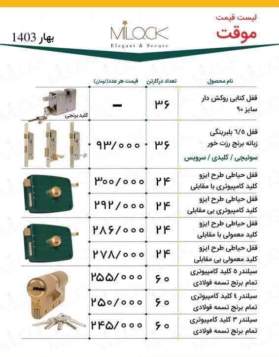 #لیست_قیمت محصولات #میلاک