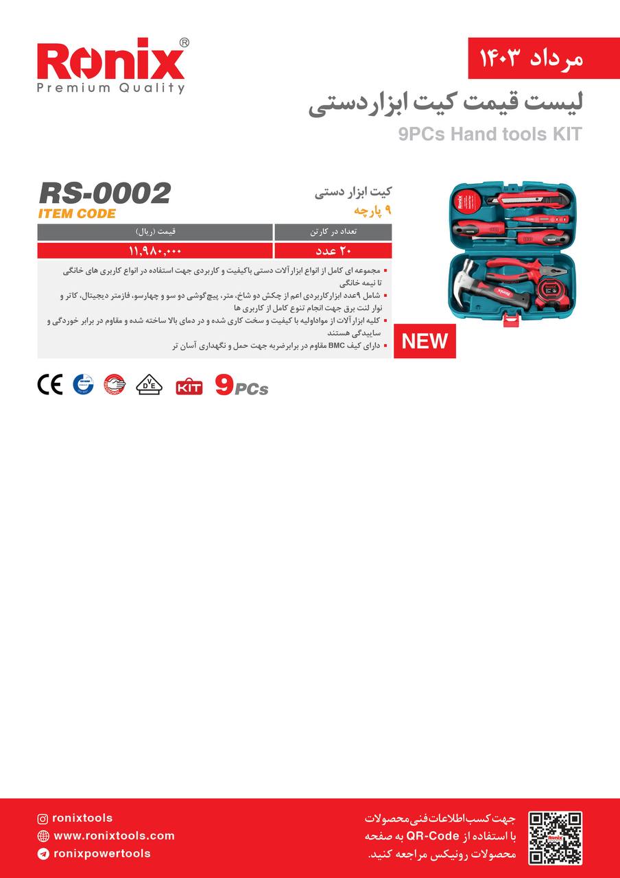 کیت ابزار دستی محصول RS-0002 رونیکس