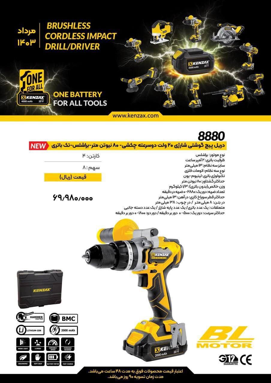 دریل پیچگوشتی شارژی ۲۰ ولت دو سرعته چکشی براشلس 