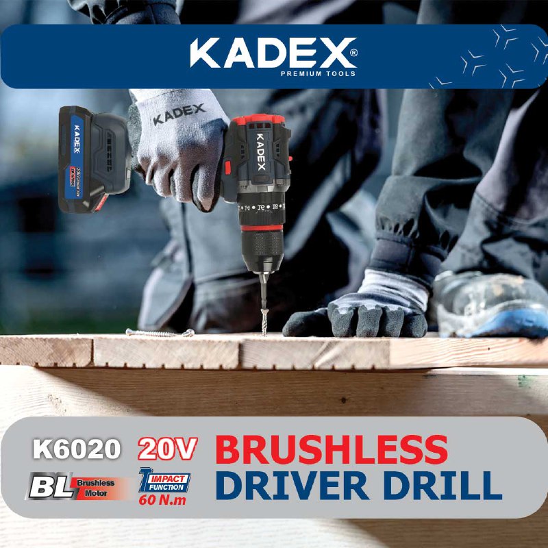 دریل شارژی چکشی براشلس 20 ولت دوسرعته به همراه کیف و 2عدد باتری کادکس KADEX  - مدل K6020