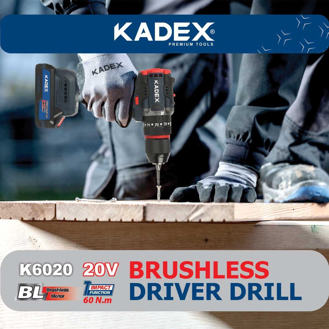 دریل شارژی چکشی براشلس 20 ولت دوسرعته به همراه کیف و 2عدد باتری کادکس KADEX  - مدل K6020