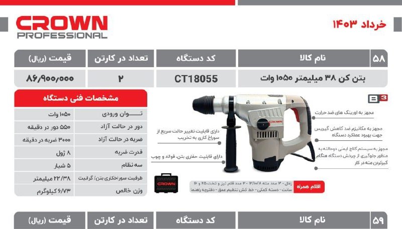 بتن کن ۱۰۵۰ وات کرون ۱۸۰۵۵۵ 