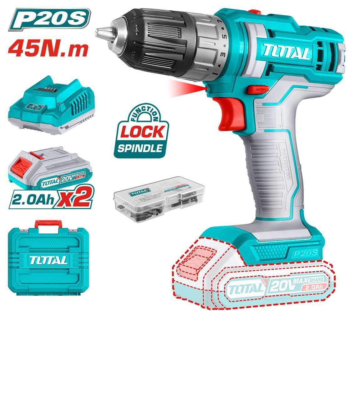  دریل شارژی 20 ولت چکشی درجه یک TOTAL