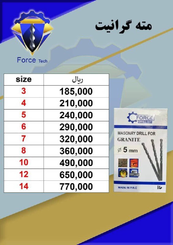 لیست قیمت مته گرانیت 