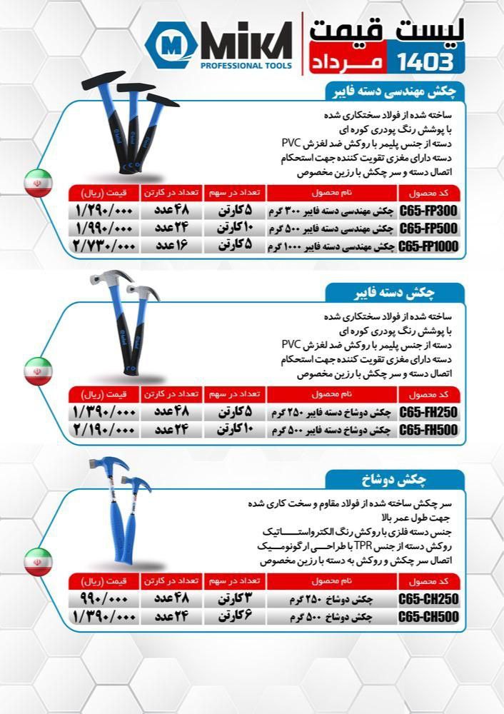 چکش مهندسی دسته فایبر_چکش دسته فایبر _چکش دو شاخ