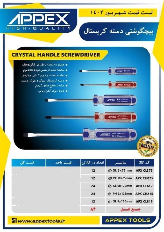  پیچگوشتی دسته کریستال 