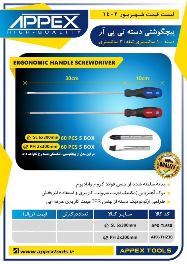 پیچگوشتی دسته تی پی آر اپکس 