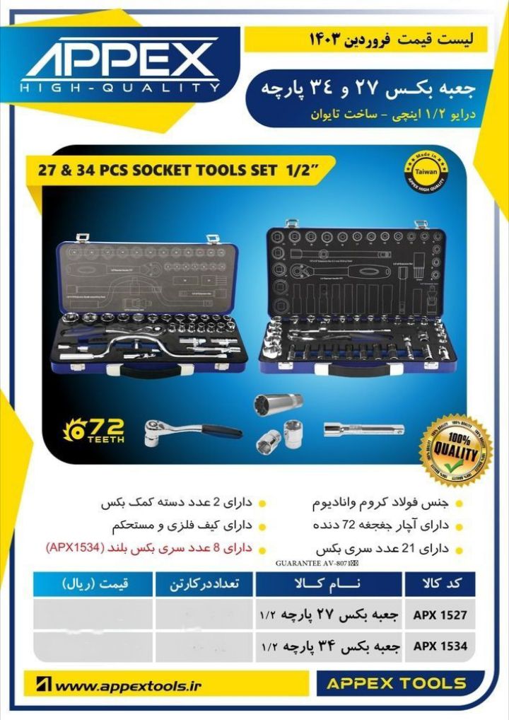 جعبه بکس ۲۷ و ۳۴ پارچه اپکس 